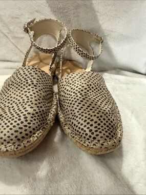 Time and Tru Beige and Black Dotted Ankle-Strap Espadrille